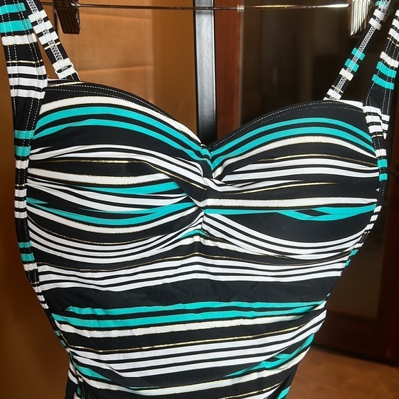 Bond-Eye Australia Black Blue Gold Striped One Piece Swimsuit Size 8 - Picture 3 of 12